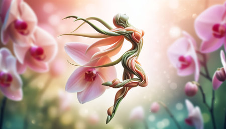 Human dancer figure formed by flowers and leaves. Fantasy conceptの素材