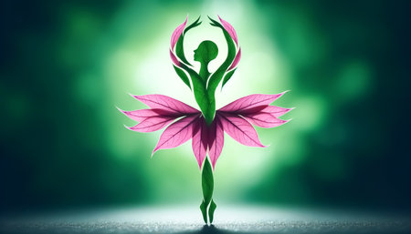 Human dancer figure formed by flowers and leaves. Fantasy conceptの素材