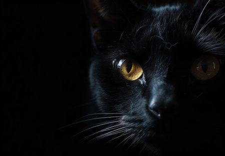 Illustration of cute black cat with big eyesの素材