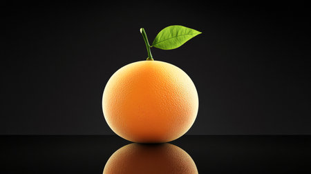 Ripe orange isolated on dark background. Fruit for healthy foodの素材