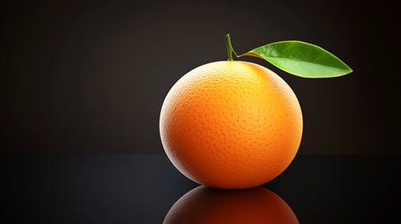 Ripe orange isolated on dark background. Fruit for healthy foodの素材