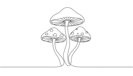Mushroom illustration in continuous line drawing style. isolated on white backgroundの素材