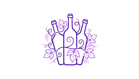 Logo illustration of a wine bottle, grapes, and vinesの素材