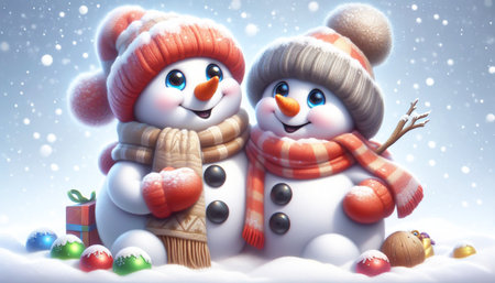 Snowmen in a snowy landscapeの素材