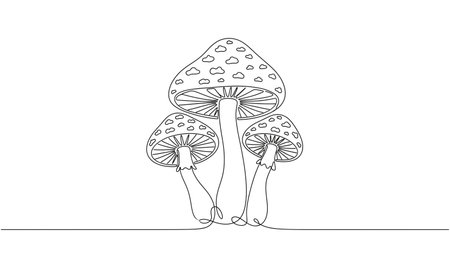Mushroom illustration in continuous line drawing style. isolated on white backgroundの素材