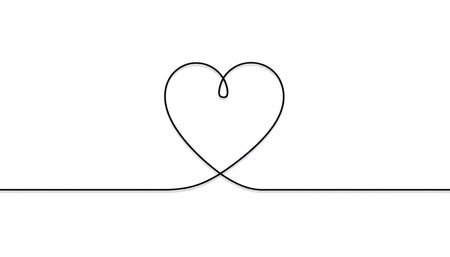 Continuous one single line drawing of a heart on a white backgroundの素材