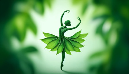 Dancer figure formed by green leaves. Fantasy conceptの素材