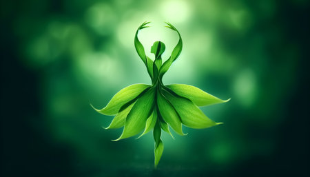Dancer figure formed by green leaves. Fantasy conceptの素材