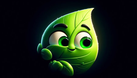 3D cute adorable green leaf cartoonの素材