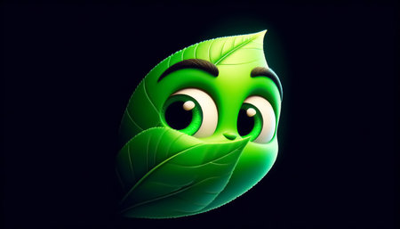 3D cute adorable green leaf cartoonの素材