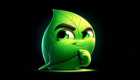 3D cute adorable green leaf cartoonの素材
