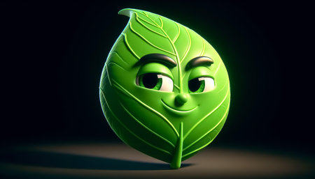 3D cute adorable green leaf cartoonの素材