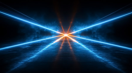 Abstract neon lights with glowing colorful lines isolated on black backgroundの素材