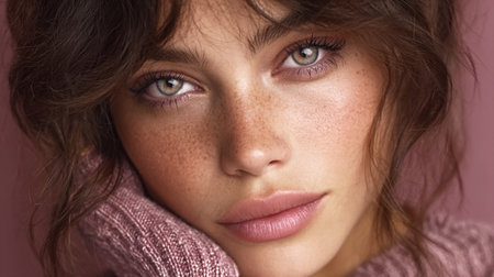 Woman looking with a serene expressionの素材