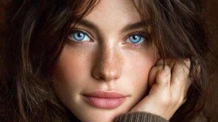 Woman looking with a serene expressionの素材