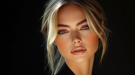 Woman looking with a serene expressionの素材