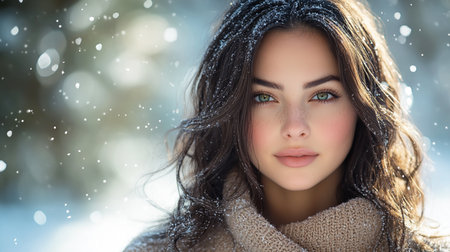 Woman looking with a serene expressionの素材