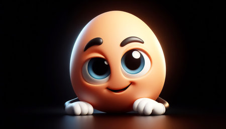 Funny lovely egg cartoon, cute illustration on black backgroundの素材