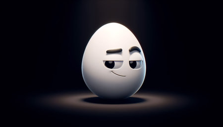 Funny lovely egg cartoon, cute illustration on black backgroundの素材