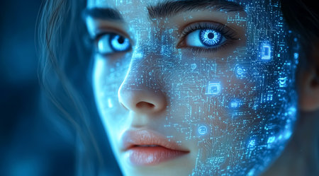 Connection network in human head. Convergence of technology with humanity. Science conceptの素材