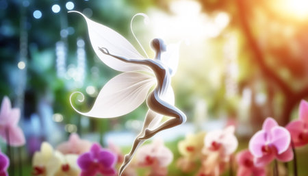 Human dancer figure formed by flowers and leaves. Fantasy conceptの素材