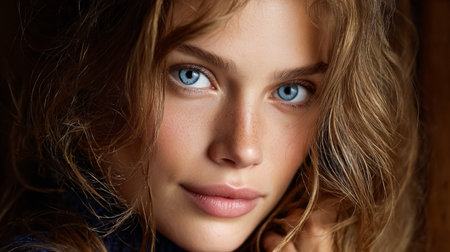 Woman looking with a serene expressionの素材