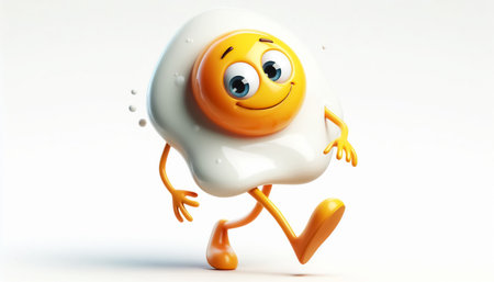 Cute fried egg cartoon illustration on white background. Free copy spaceの素材