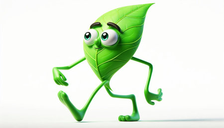 Illustration of a 3D cute clumsy green leaf cartoonの素材