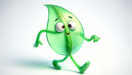 Illustration of a 3D cute clumsy green leaf cartoonの素材