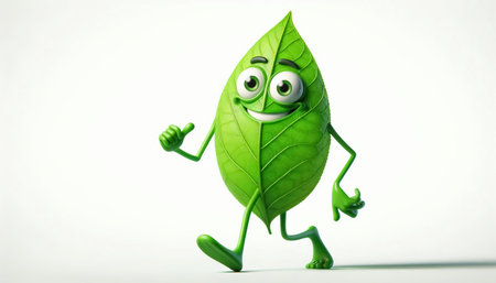 Illustration of a 3D cute clumsy green leaf cartoonの素材