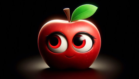 Illustration of a 3D cute adorable apple cartoonの素材