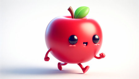 Illustration of a 3D cute adorable apple cartoonの素材