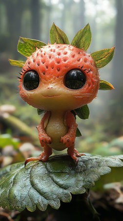 Illustration of a 3D cute adorable strawberry cartoonの素材