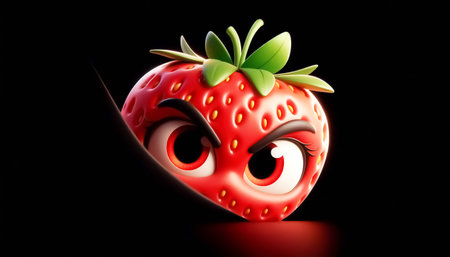 Illustration of a 3D cute adorable strawberry cartoonの素材