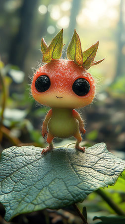 Illustration of a 3D cute adorable strawberry cartoonの素材