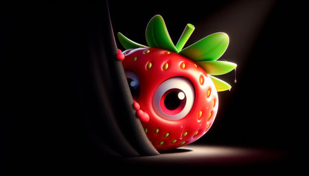 Illustration of a 3D cute adorable strawberry cartoonの素材