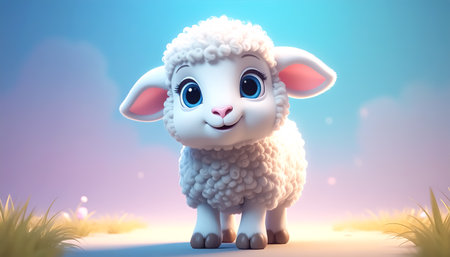 Funny lovely sheep cartoon, cute illustrationの素材