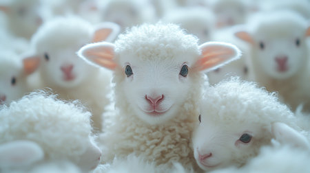 Adorable white sheep in a peaceful environmentの素材