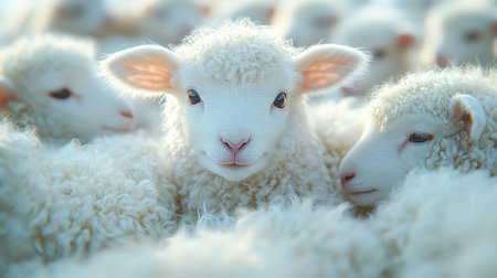 Adorable white sheep in a peaceful environmentの素材