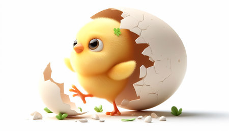 Cute duck in a broken eggshell. Fantasy conceptの素材