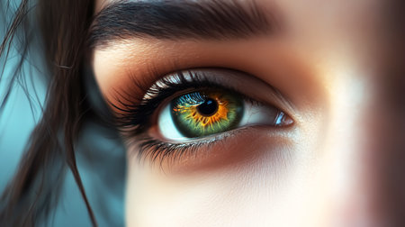 Closeup of a stunning eye with long lashes and a beautiful reflectionの素材