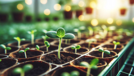 Young plants germinating. Concept about the importance of agriculture and environmentの素材
