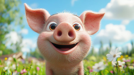 3D cute adorable pig cartoonの素材
