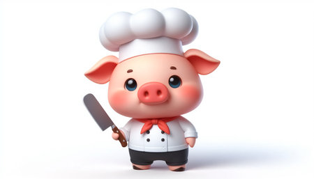 Funny chef pig cartoon illustration isolated on white background. Fantasy conceptの素材