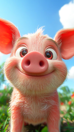 3D cute adorable pig cartoonの素材
