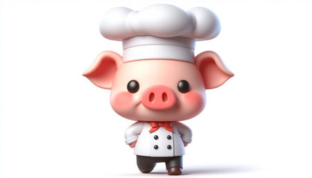 Funny chef pig cartoon illustration isolated on white background. Fantasy conceptの素材