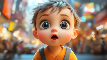 Cute little boy cartoon with funny expressionの素材