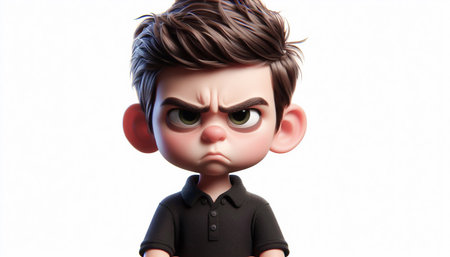 Cute little boy cartoon with funny expressionの素材