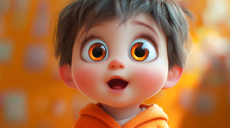 Cute little boy cartoon with funny expressionの素材