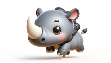 3D funny baby rhinoceros cartoon illustrationの素材